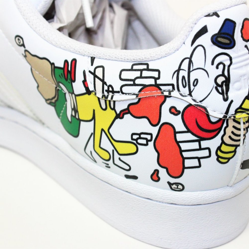 Adidas Superstar White "Painted Comic Art" Classic Shell Toe Men's 10.5 NWT! - Picture 10 of 12
